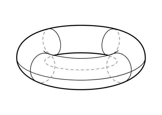 Basic stereometry shape composition with isolated image of torus with dashed lines vector illustration