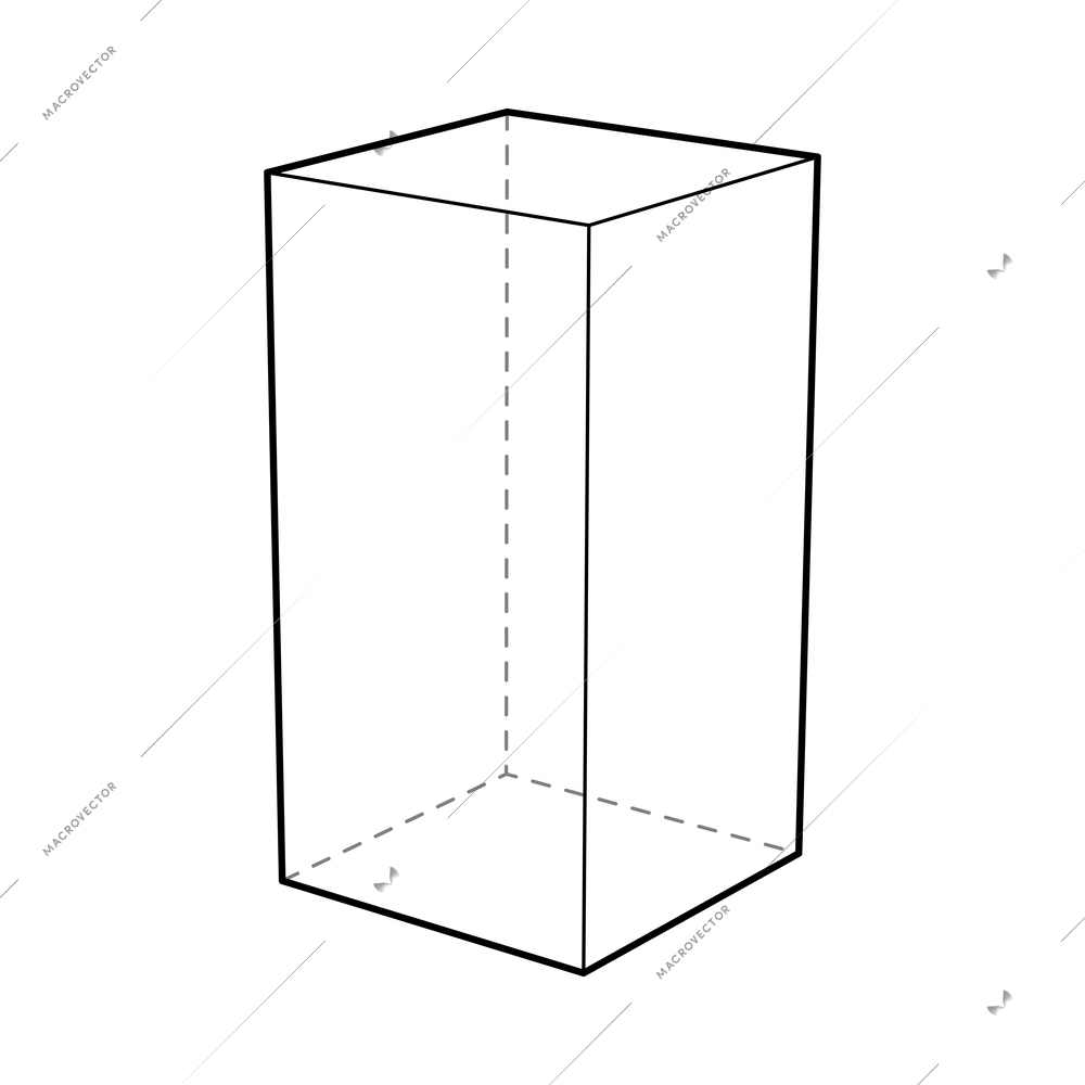 Basic stereometry shape composition with isolated image of tetrahedral prism with dashed lines vector illustration