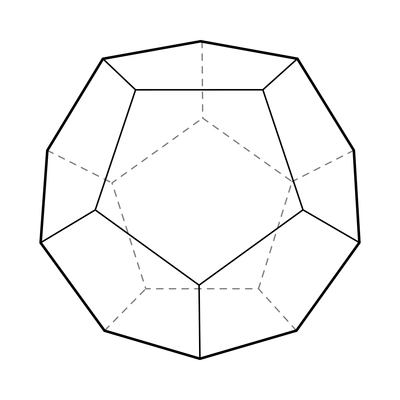 Basic stereometry shape composition with isolated image of pentagonal dodecahedron with dashed lines vector illustration