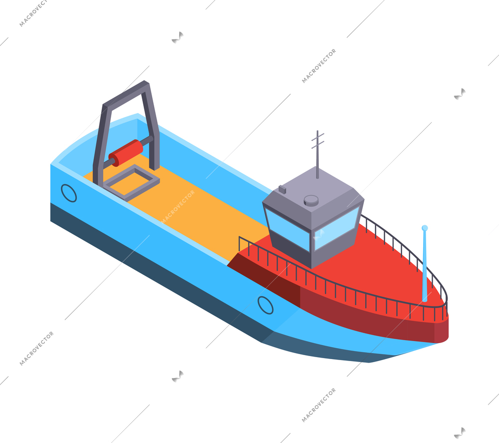 Isometric water transport composition with isolated image of modern sea vessel on blank background vector illustration