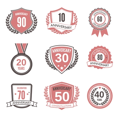 Anniversary wedding celebration vintage label icons set isolated vector illustration