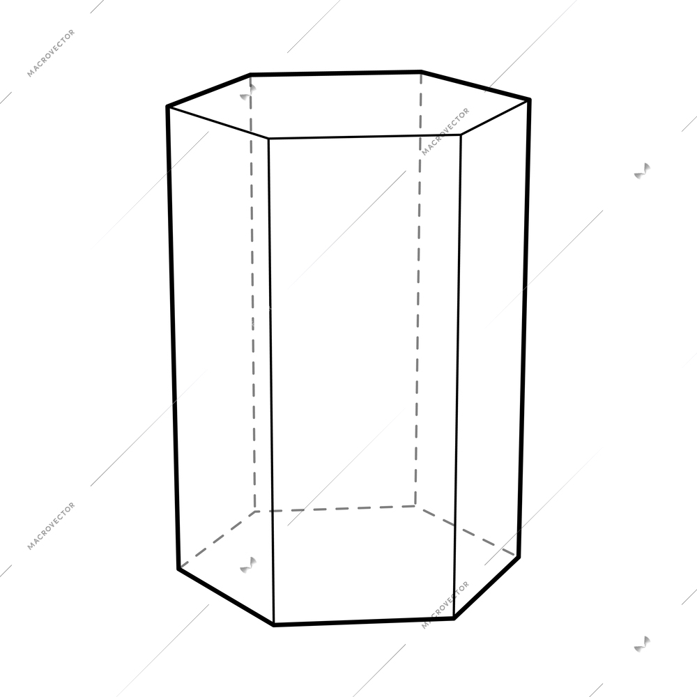 Basic stereometry shape composition with isolated image of hexagonal prism with dashed lines vector illustration