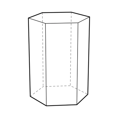 Basic stereometry shape composition with isolated image of hexagonal prism with dashed lines vector illustration