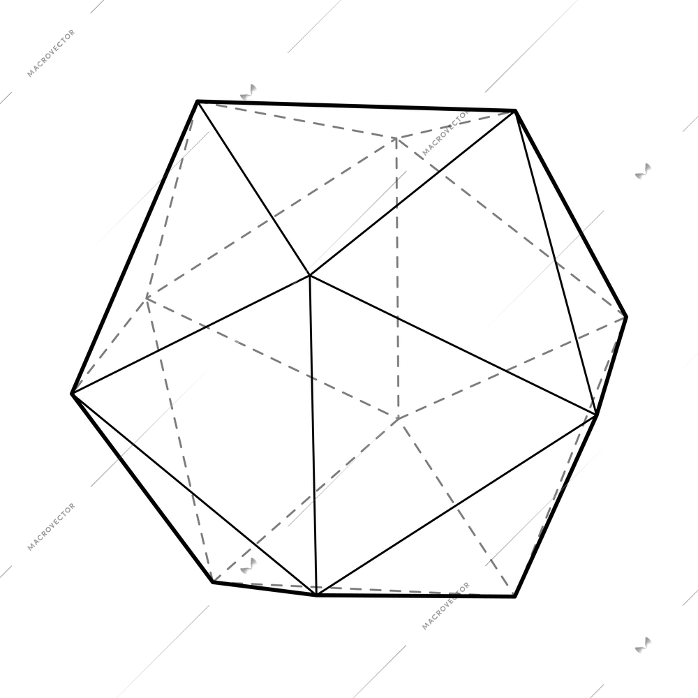 Basic stereometry shape composition with isolated image of icosahedron with dashed lines vector illustration