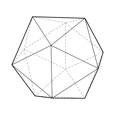 Basic stereometry shape composition with isolated image of icosahedron with dashed lines vector illustration