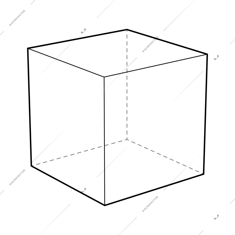 Basic stereometry shape composition with isolated image of cube with dashed lines vector illustration