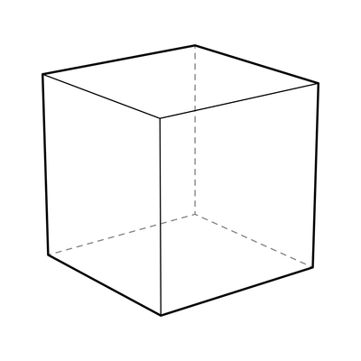 Basic stereometry shape composition with isolated image of cube with dashed lines vector illustration