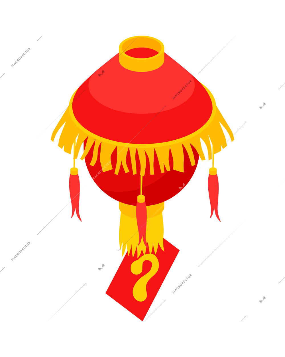 Isometric chinese new year composition with isolated image of red and gold lantern with fur vector illustration