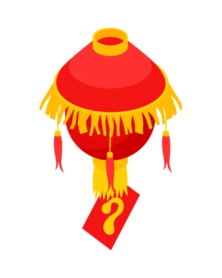 Isometric chinese new year composition with isolated image of red and gold lantern with fur vector illustration