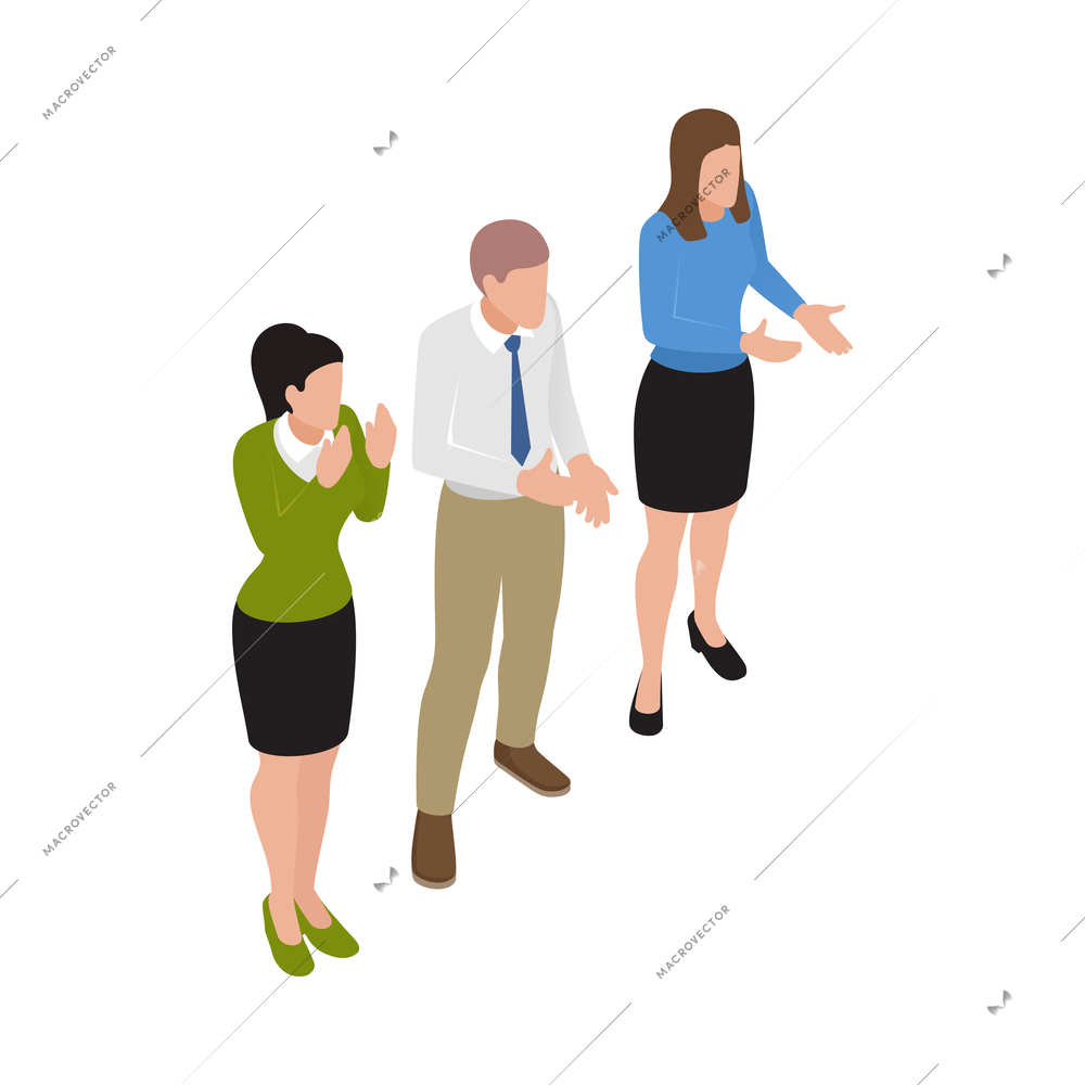Winner isometric concept icons composition with isolated male and female characters of applausing people vector illustration