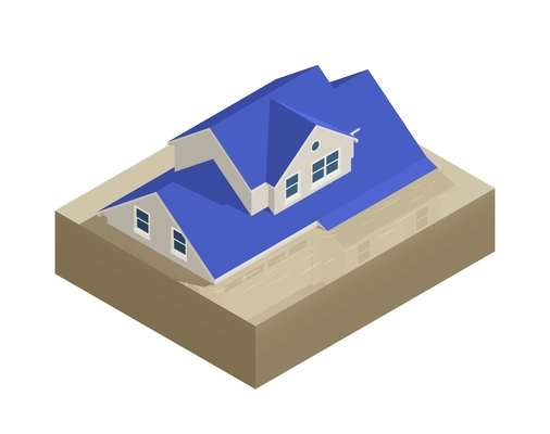 Natural disaster isometric composition with view house buried in flood water vector illustration