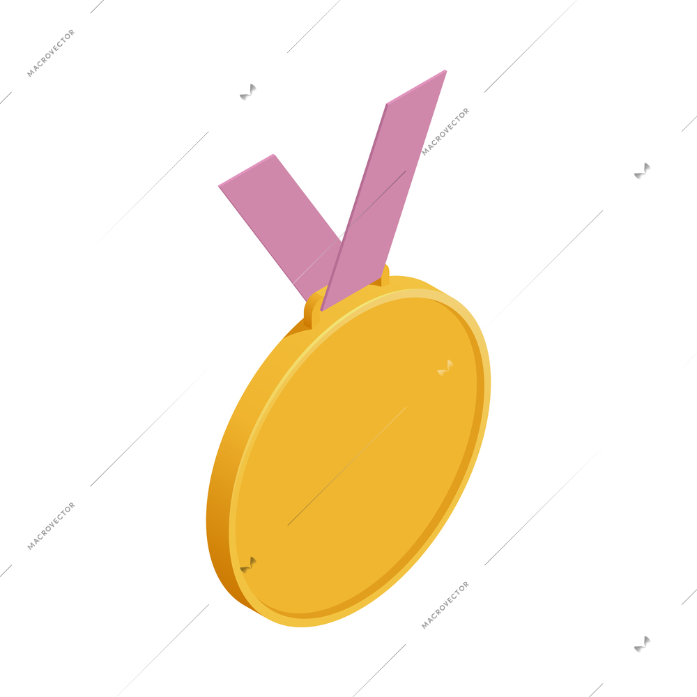 Winner isometric concept icons composition with isolated image of golden medal with ribbon vector illustration