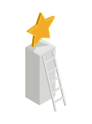 Winner isometric concept icons composition with isolated image of golden star on podium with ladder vector illustration