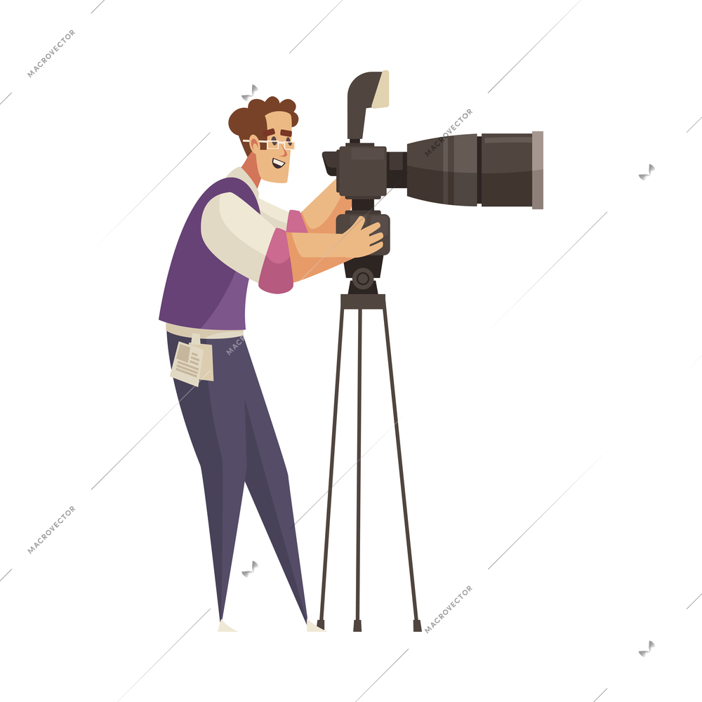 President workplace official residence composition with isolated doodle character of photographer with camera vector illustration