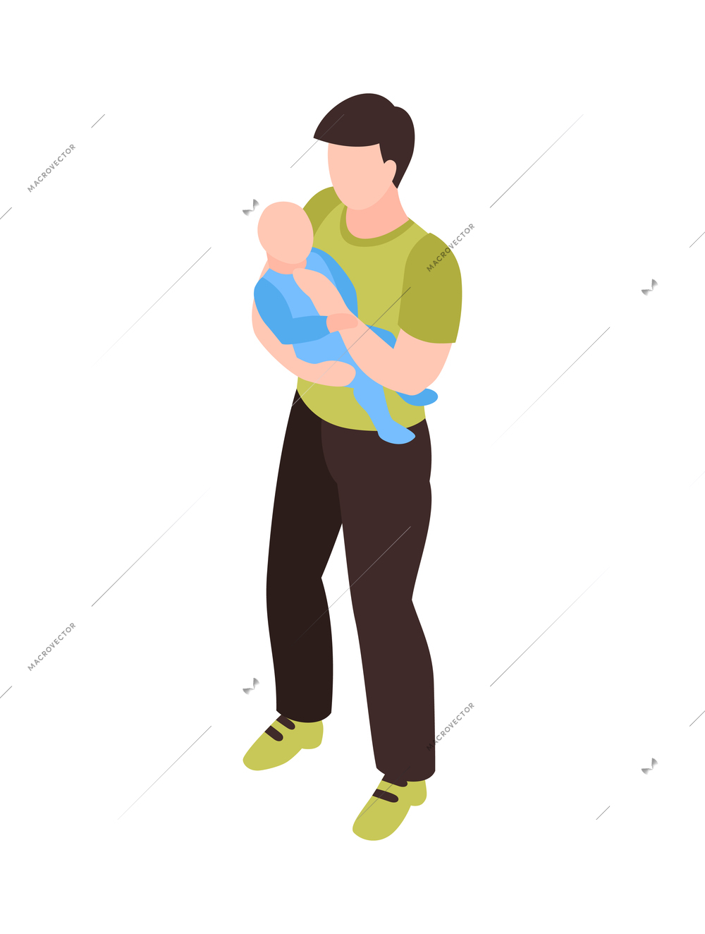 Isometric dad father parenthood children composition with man holding baby in his arms vector illustration