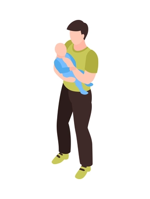 Isometric dad father parenthood children composition with man holding baby in his arms vector illustration