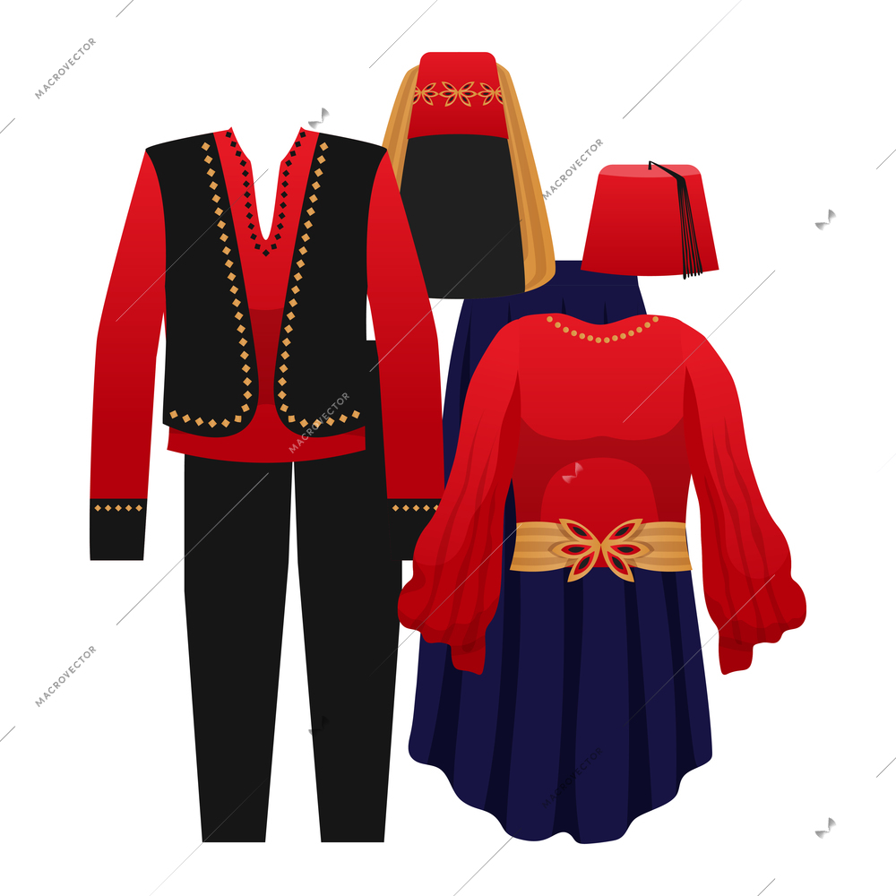 Istanbul turkey tourism travel composition with isolated images of traditional turkish clothes vector illustration