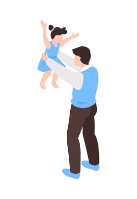 Isometric dad father parenthood children composition with character of man tossing up little girl vector illustration