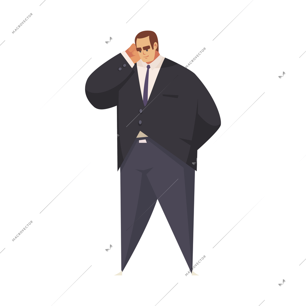 President workplace official residence composition with isolated doodle character of body guard vector illustration