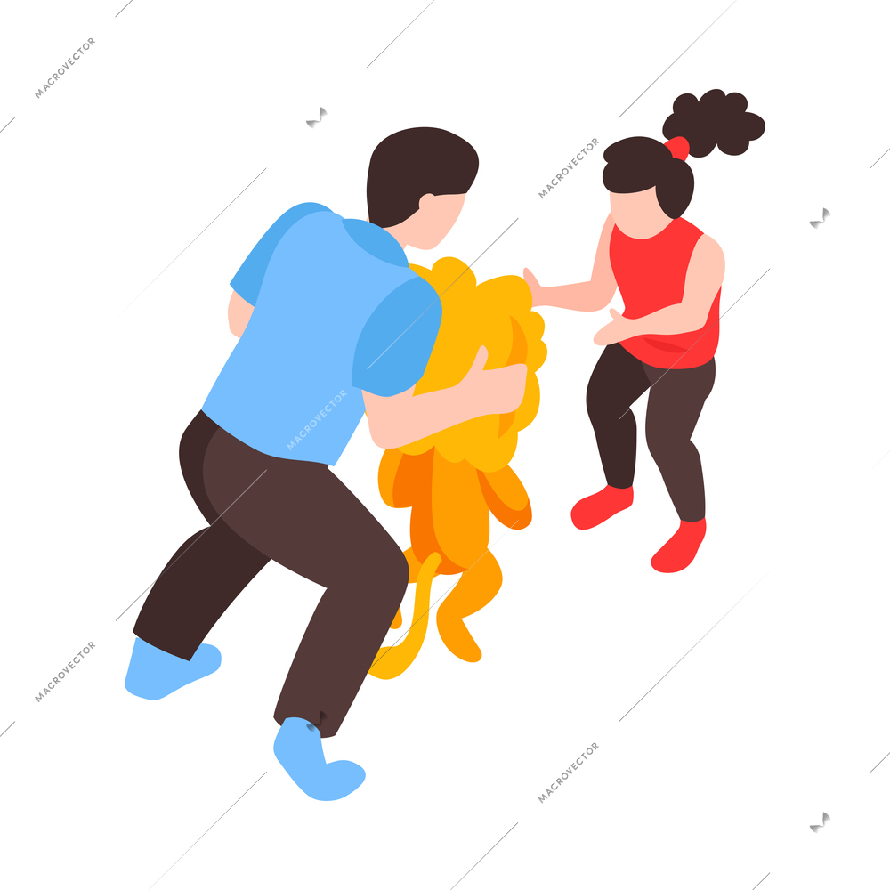 Isometric dad father parenthood children composition with man playing with daughter holding toy lion vector illustration