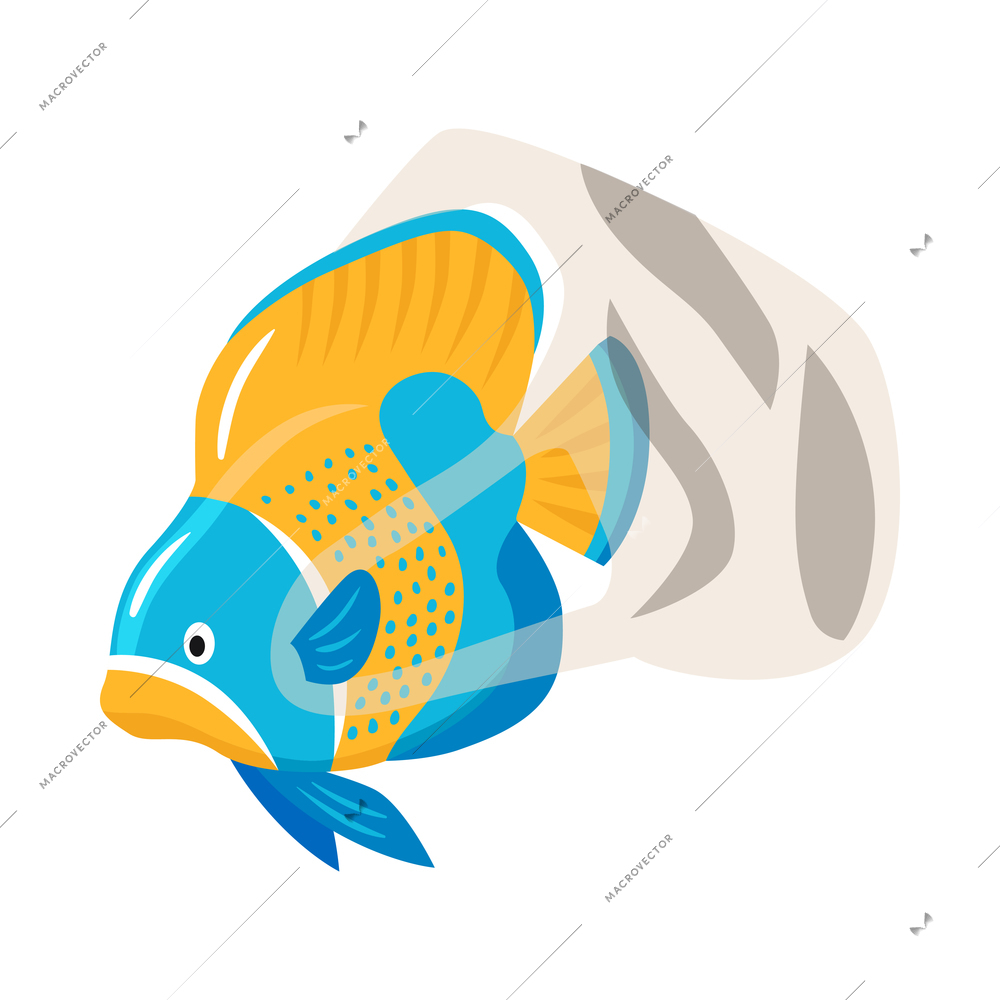 Isometric water ocean pollution composition with floating fish tied to waste plastic bag on blank background vector illustration