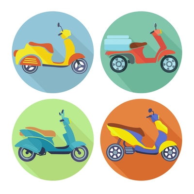 Scooter icon flat set with urban vehicle speed transport isolated vector illustration