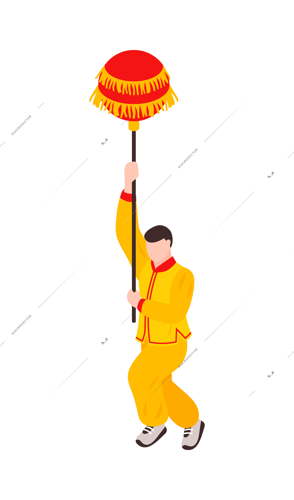 Isometric chinese new year composition with human character holding pole with lantern vector illustration