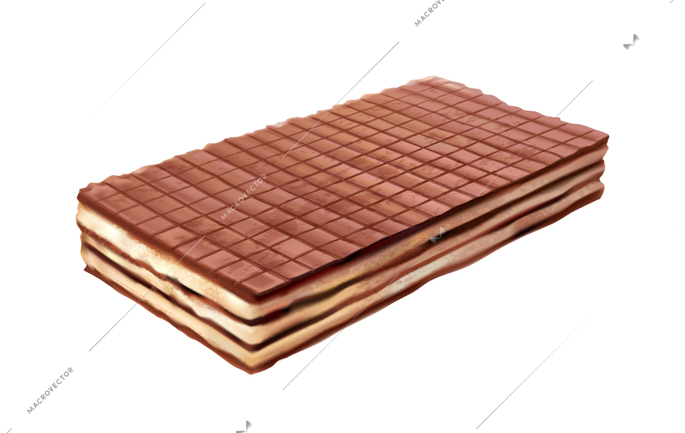 Wafer realistic composition with isolated image of piece of chocolate wafer on blank background vector illustration