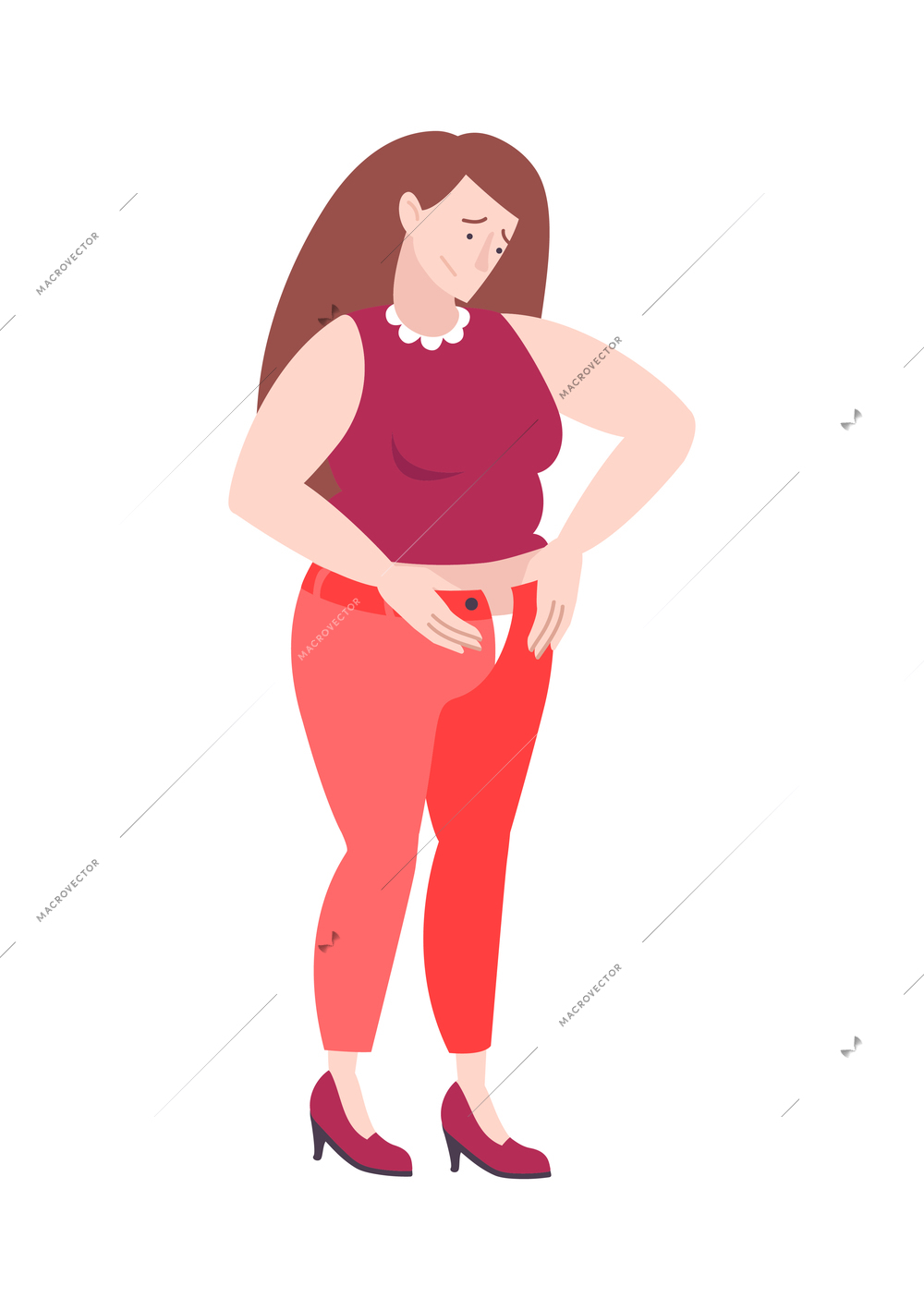 Fat people obesity composition with isolated doodle character of woman touching belly vector illustration