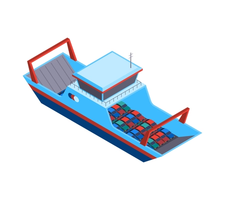 Isometric water transport composition with isolated image of modern sea vessel on blank background vector illustration