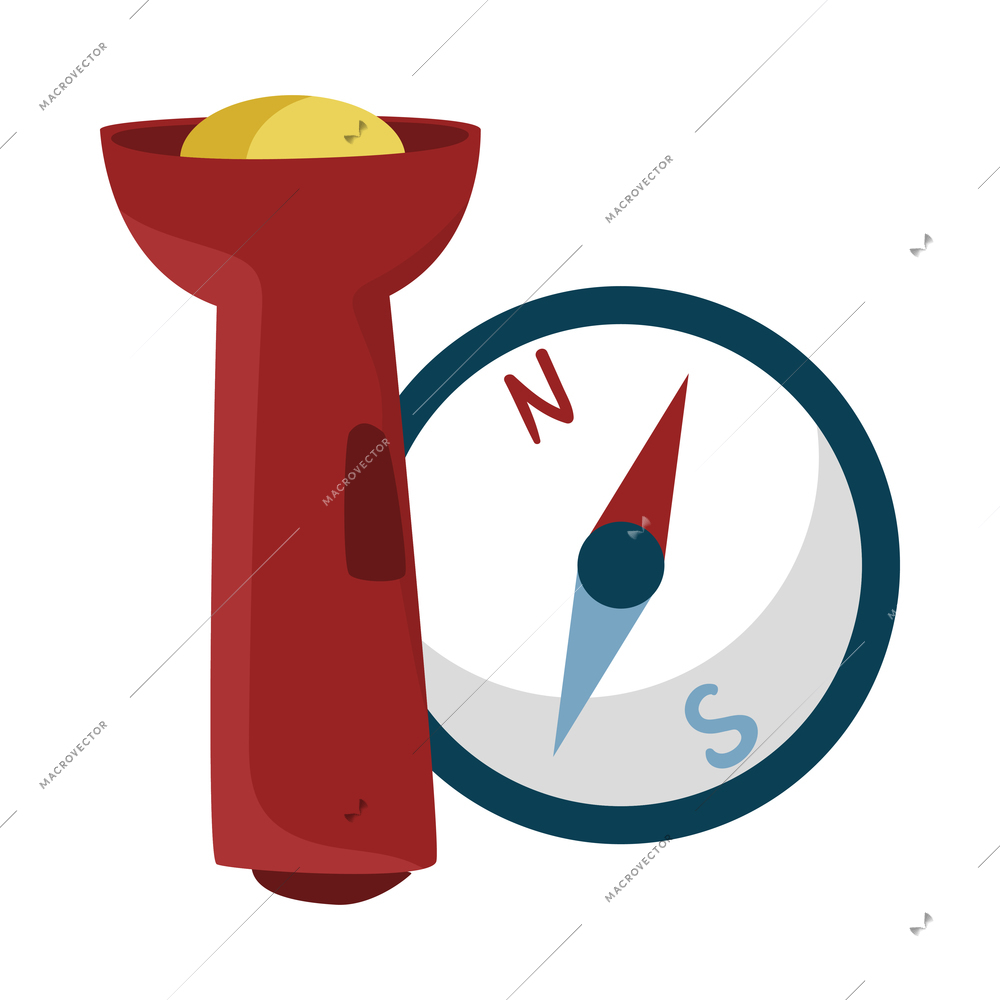 Camping composition with isolated image of torch light with compass on blank background vector illustration