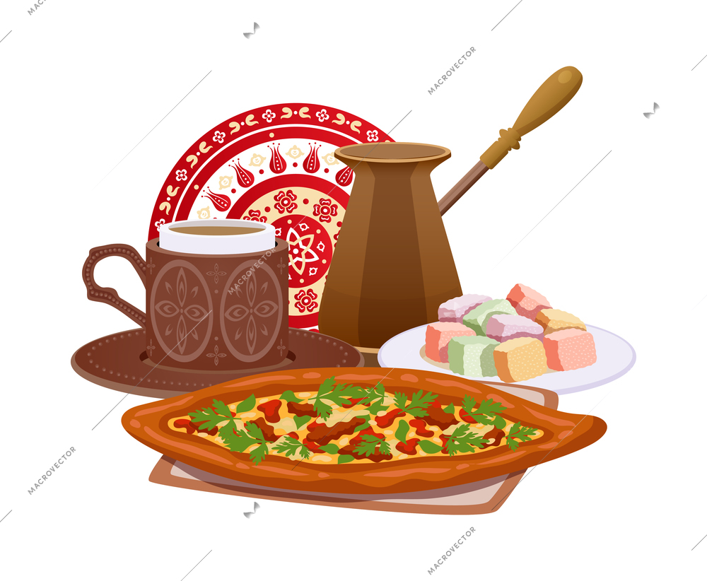 Istanbul turkey tourism travel composition with isolated images of traditional turkish meal vector illustration