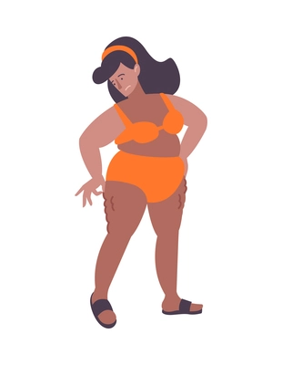 Fat people obesity composition with isolated doodle character of fat woman got linear atrophy vector illustration