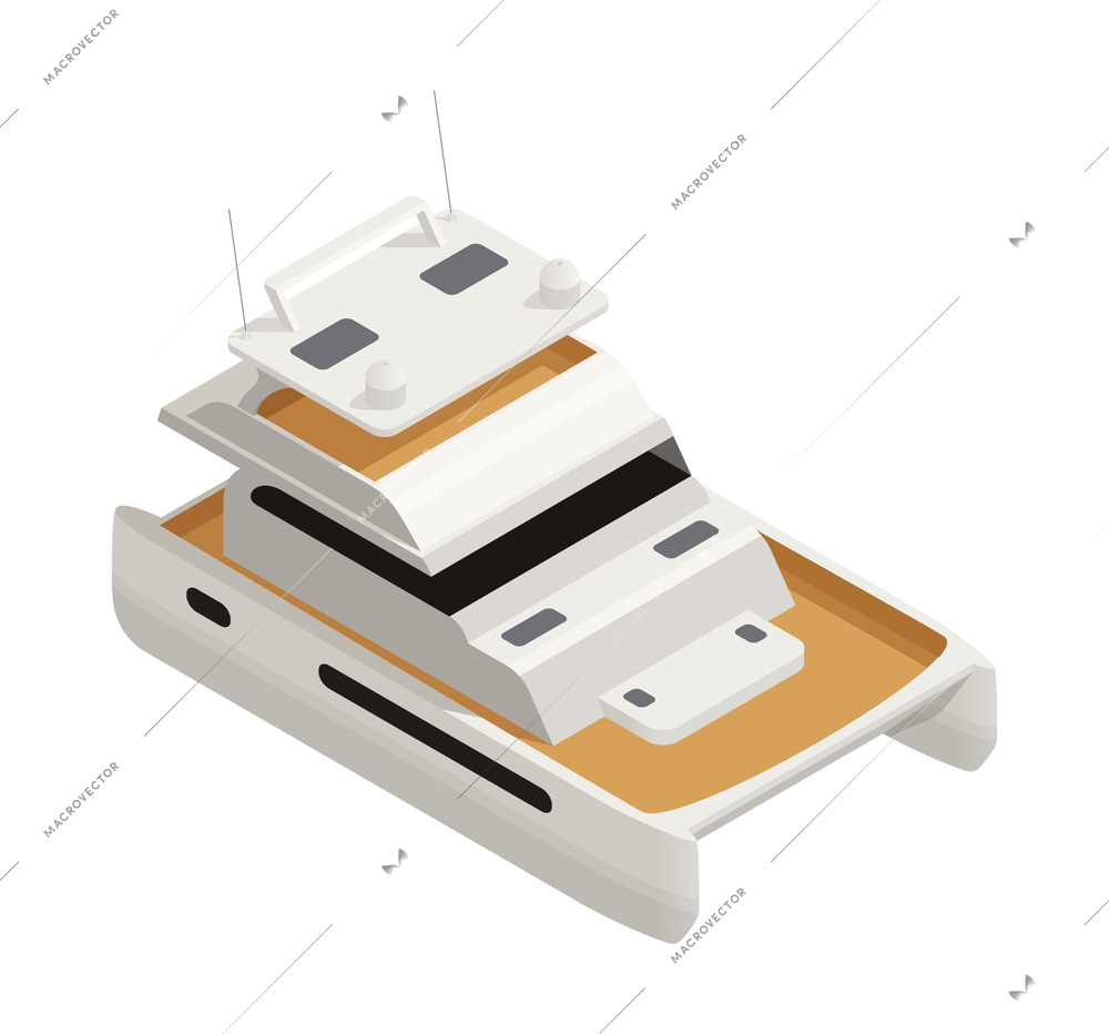 Yachting isometric composition with isolated image of cutter boat on blank background vector illustration