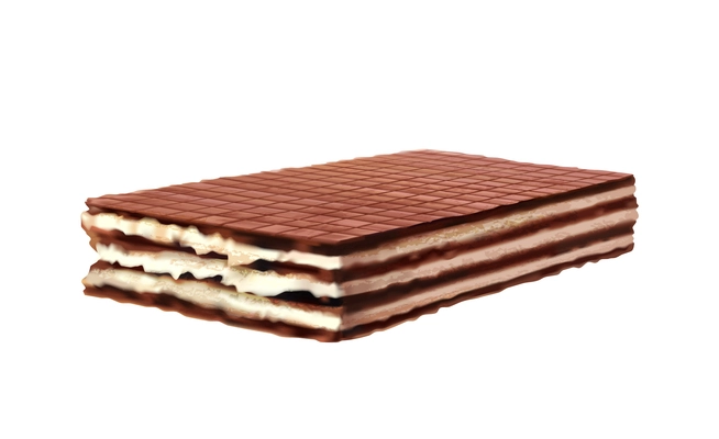 Wafer realistic composition with isolated image of piece of cocoa wafer on blank background vector illustration