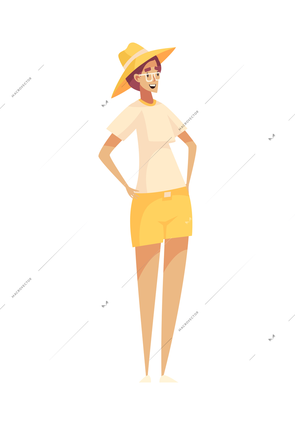 Safari travel composition with isolated character of woman wearing hat vector illustration