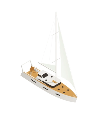 Yachting isometric composition with isolated image of yacht boat with sail on blank background vector illustration