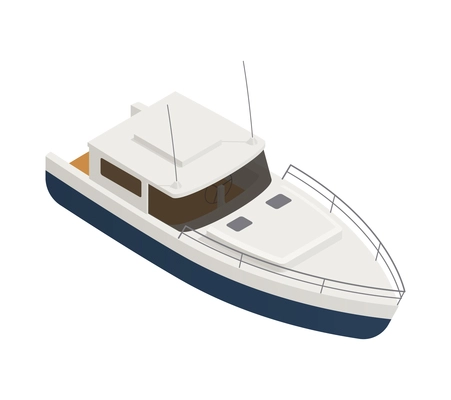 Yachting isometric composition with isolated image of cutter boat on blank background vector illustration