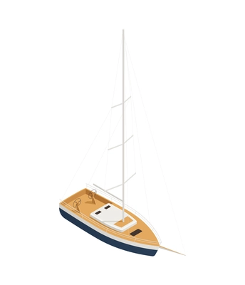 Yachting isometric composition with isolated image of yacht boat with sail pillar on blank background vector illustration