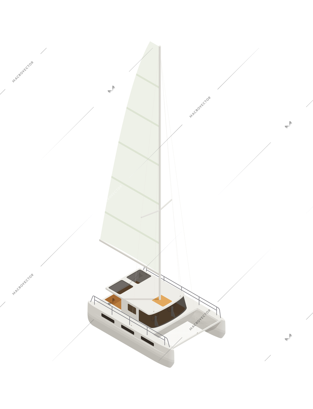 Yachting isometric composition with isolated image of yacht boat with sail on blank background vector illustration