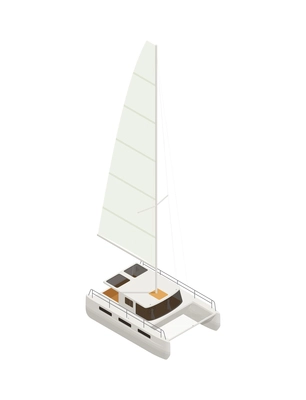 Yachting isometric composition with isolated image of yacht boat with sail on blank background vector illustration