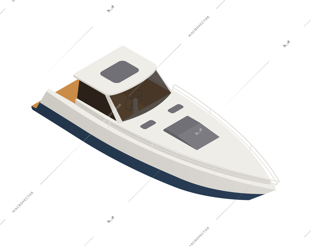 Yachting isometric composition with isolated image of cutter boat on blank background vector illustration