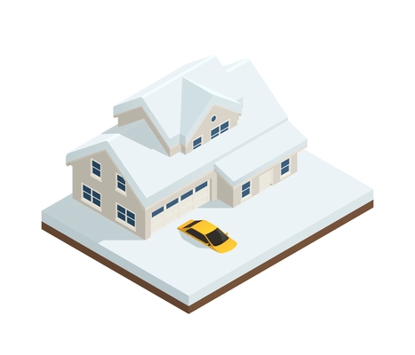 Natural disaster isometric composition with view of house and car buried in snow vector illustration