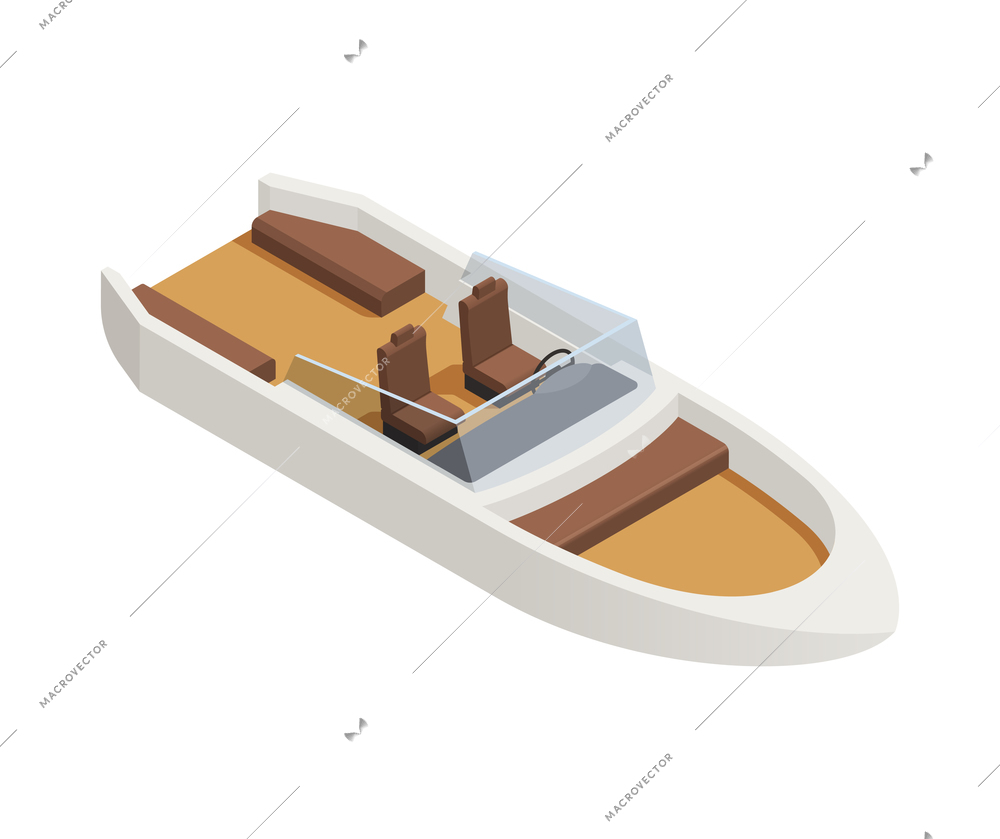 Yachting isometric composition with isolated image of cutter boat on blank background vector illustration