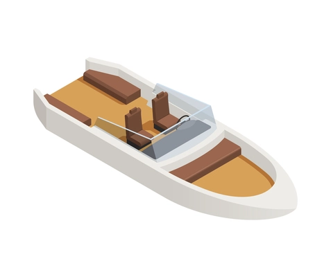 Yachting isometric composition with isolated image of cutter boat on blank background vector illustration