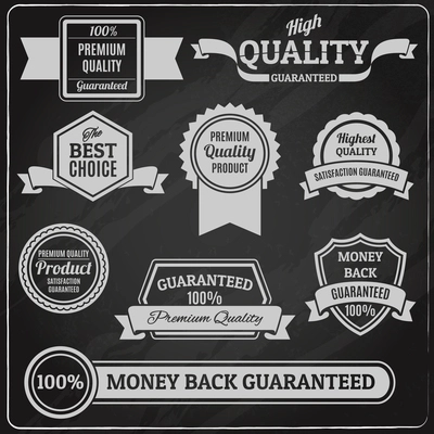 Premium quality products best choice chalkboard labels set isolated vector illustration