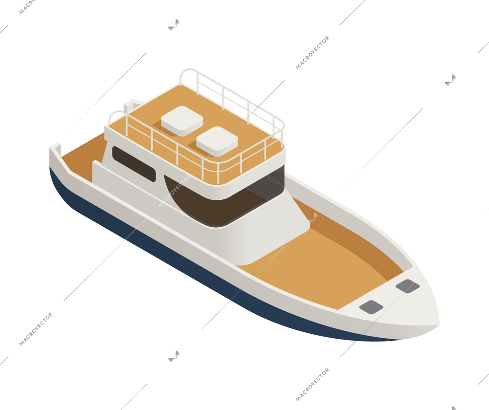 Yachting isometric composition with isolated image of cutter boat on blank background vector illustration