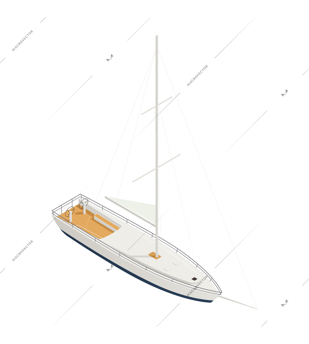 Yachting isometric composition with isolated image of yacht boat with sail pillar on blank background vector illustration