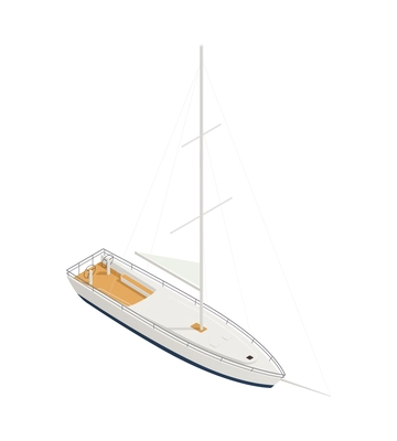 Yachting isometric composition with isolated image of yacht boat with sail pillar on blank background vector illustration