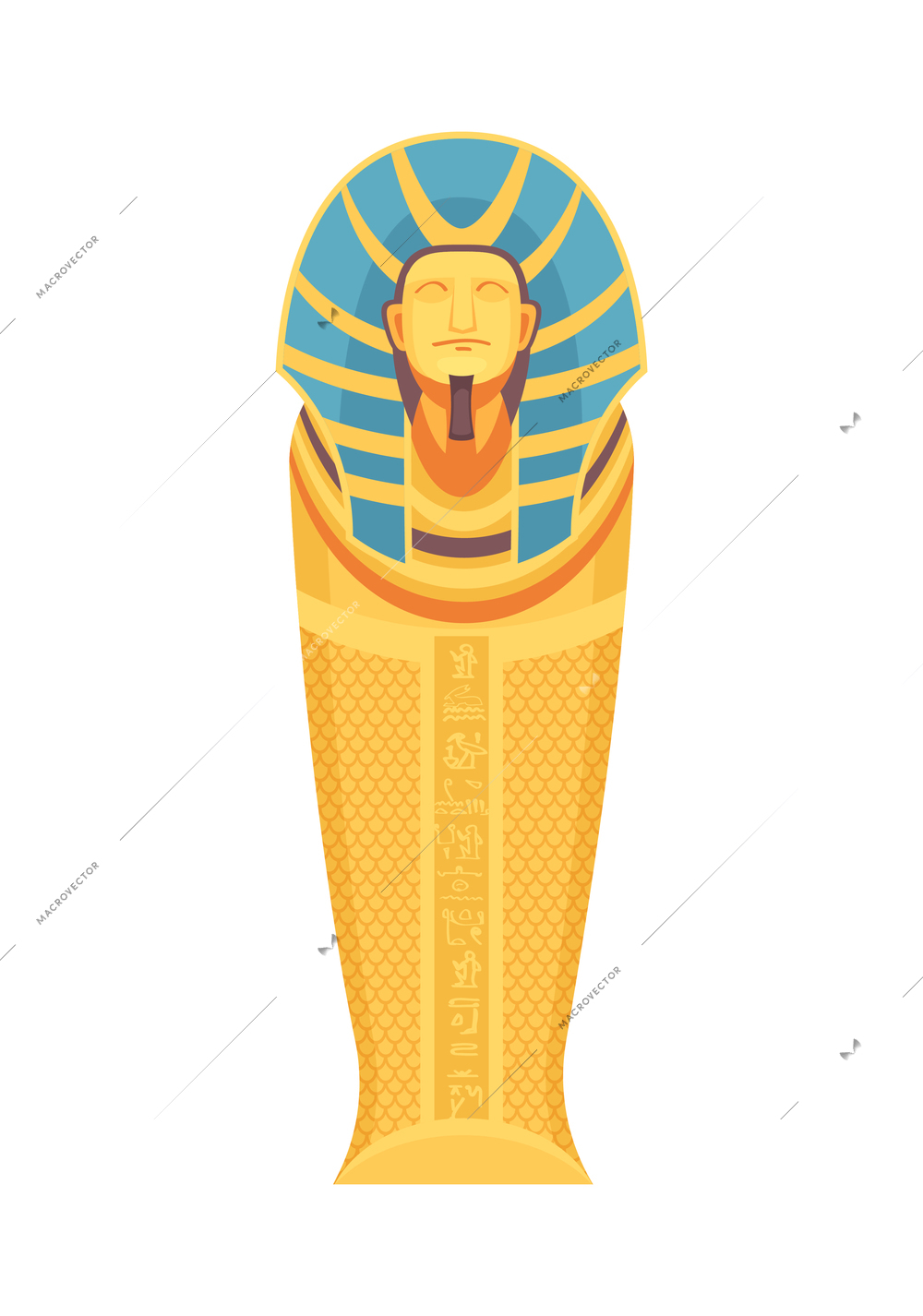 Egyptian tomb composition with isolated image of decorated golden tomb for pharaoh mummy vector illustration
